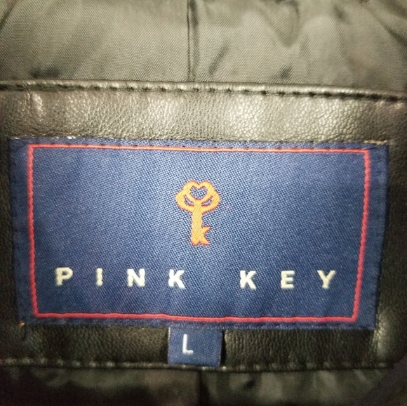 Pink Key Black Vegan Leather Moto Jacket with Ruffle Sleeves Women's Size Large - Picture 9 of 11